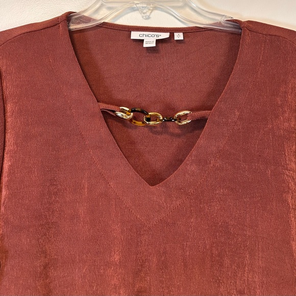 Chico’s Rust V-Neck Long Sleeve Tunic Top with Chain link Detail Women’s Large - Picture 3 of 8